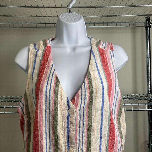Old Navy Women’s Linen Sleeveless Striped Midi Shirt Dress‎ Size M Preppy Boho - Picture 3 of 12